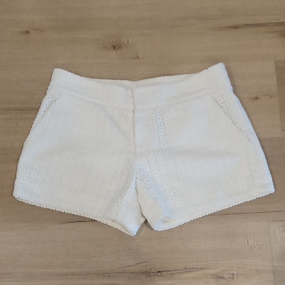 Club Monaco White Eyelet High-Waist Shorts